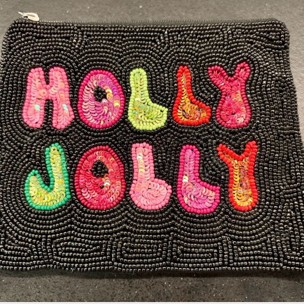 NWOT Holly Jolly Beaded Zip Pouch